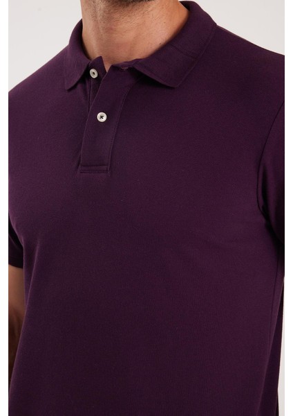 Erkek Slim Fit Dar Kesim Pamuklu Yumuşak Dokulu Serin Tutan Kumaş Düz Pike Mürdüm Polo Yaka Tişört modelleri