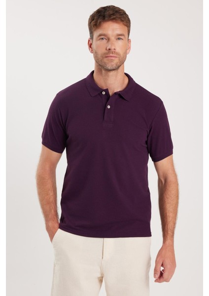 Erkek Slim Fit Dar Kesim Pamuklu Yumuşak Dokulu Serin Tutan Kumaş Düz Pike Mürdüm Polo Yaka Tişört fırsatları