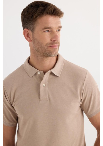 Erkek Slim Fit Dar Kesim Pamuklu Yumuşak Dokulu Serin Tutan Kumaş Düz Pike Bej Polo Yaka Tişört fiyatları