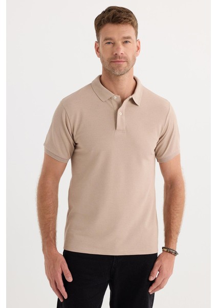 Erkek Slim Fit Dar Kesim Pamuklu Yumuşak Dokulu Serin Tutan Kumaş Düz Pike Bej Polo Yaka Tişört fırsatları