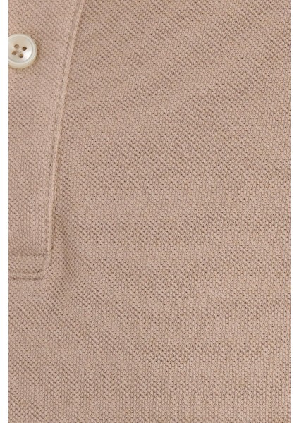 Erkek Slim Fit Dar Kesim Pamuklu Yumuşak Dokulu Serin Tutan Kumaş Düz Pike Bej Polo Yaka Tişört
