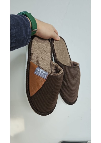 Unisex Ev Terliği Kaymaz Tabanlı Ribana Kumaş Konforlu Model Şık ve Konforlu Ev Içi Terlik Yarı Deri
