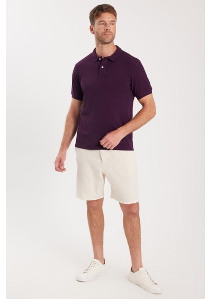 Erkek Slim Fit Dar Kesim Pamuklu Yumuşak Dokulu Serin Tutan Kumaş Düz Pike Mürdüm Polo Yaka Tişört indirimleri