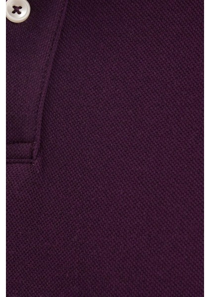 Erkek Slim Fit Dar Kesim Pamuklu Yumuşak Dokulu Serin Tutan Kumaş Düz Pike Mürdüm Polo Yaka Tişört