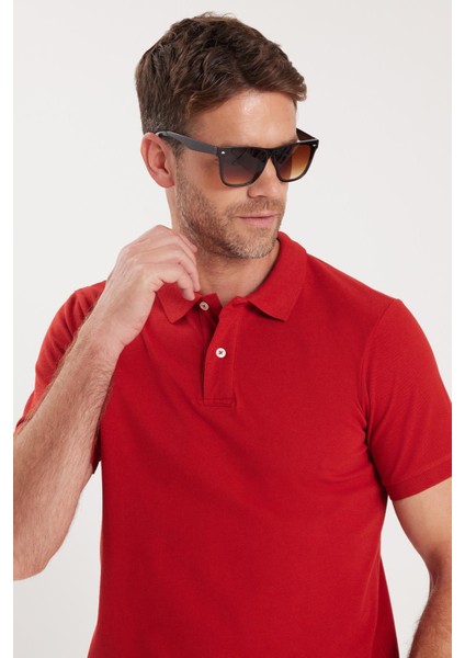 Erkek Slim Fit Dar Kesim Pamuklu Yumuşak Dokulu Serin Tutan Kumaş Düz Pike Bordo Polo Yaka Tişört fiyatları