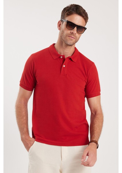 Erkek Slim Fit Dar Kesim Pamuklu Yumuşak Dokulu Serin Tutan Kumaş Düz Pike Bordo Polo Yaka Tişört indirimleri