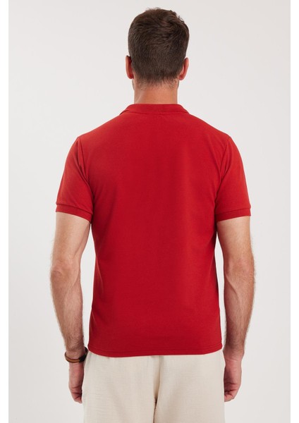 Erkek Slim Fit Dar Kesim Pamuklu Yumuşak Dokulu Serin Tutan Kumaş Düz Pike Bordo Polo Yaka Tişört