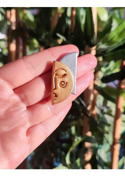 Abstract Face Gold & Silver El Yapımı Özel Tasarım Yüz Küpe - Sanatsal ve Şık fiyatları