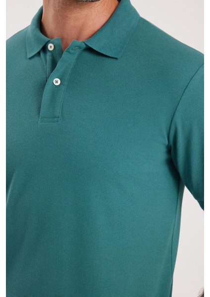 Erkek Slim Fit Dar Kesim Pamuklu Yumuşak Dokulu Serin Tutan Kumaş Düz Pike Yeşil Polo Yaka Tişört modelleri