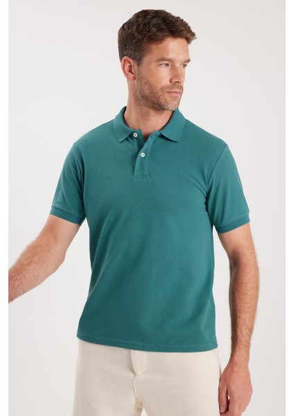 Erkek Slim Fit Dar Kesim Pamuklu Yumuşak Dokulu Serin Tutan Kumaş Düz Pike Yeşil Polo Yaka Tişört indirimleri