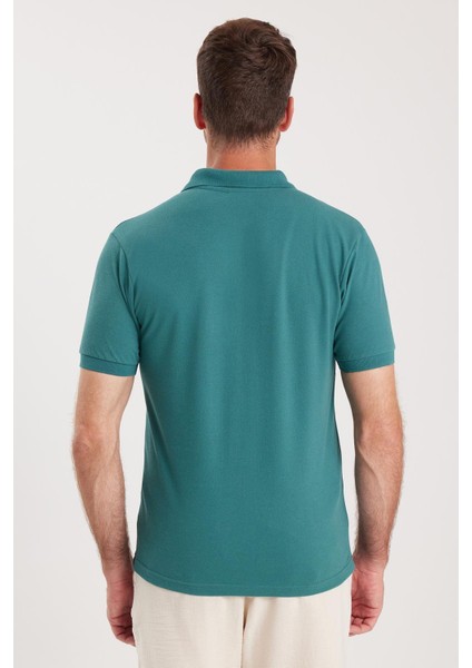 Erkek Slim Fit Dar Kesim Pamuklu Yumuşak Dokulu Serin Tutan Kumaş Düz Pike Yeşil Polo Yaka Tişört