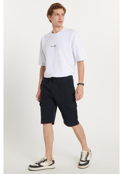 Erkek Relax Fit Rahat Kesim %100 Pamuk Kargo Cep Lacivert Kapri Şort modelleri