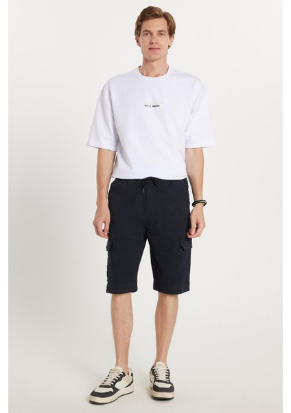 Erkek Relax Fit Rahat Kesim %100 Pamuk Kargo Cep Lacivert Kapri Şort fırsatları