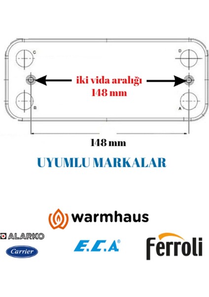 Plakalı Eşanjör 12 Plaka 148 mm E.serena Eca Alarko Warmhaus Ferroli modelleri