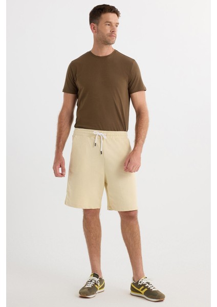 Erkek Relax Fit Rahat Kesim %100 Pamuk Beli Bağcıklı Bej Şort fırsatları