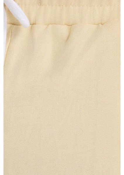 Erkek Relax Fit Rahat Kesim %100 Pamuk Beli Bağcıklı Bej Şort