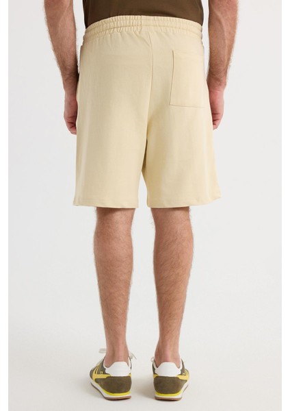 Erkek Relax Fit Rahat Kesim %100 Pamuk Beli Bağcıklı Bej Şort
