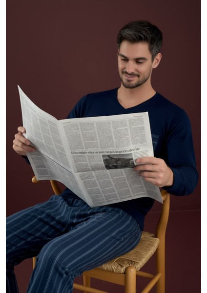 Erkek V Yaka Düğmesiz Göğüs Cepli Yumuşak Termal Bilek Manşetli Kışlık Uzun Kol Cepli Pijama Takımı modelleri