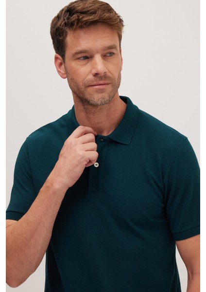 Erkek Slim Fit Dar Kesim Pamuklu Yumuşak Dokulu Serin Tutan Kumaş Düz Pike Yeşil Polo Yaka Tişört fiyatları