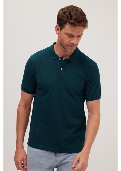 Erkek Slim Fit Dar Kesim Pamuklu Yumuşak Dokulu Serin Tutan Kumaş Düz Pike Yeşil Polo Yaka Tişört indirimleri