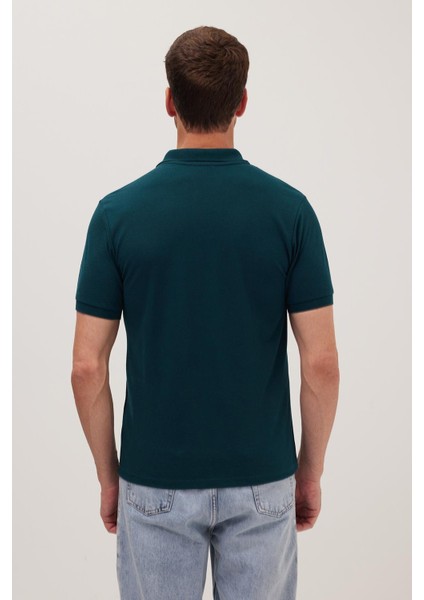 Erkek Slim Fit Dar Kesim Pamuklu Yumuşak Dokulu Serin Tutan Kumaş Düz Pike Yeşil Polo Yaka Tişört