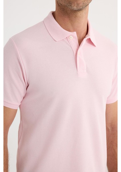 Erkek Slim Fit Dar Kesim Pamuklu Yumuşak Dokulu Serin Tutan Kumaş Düz Pike Pembe Polo Yaka Tişört modelleri