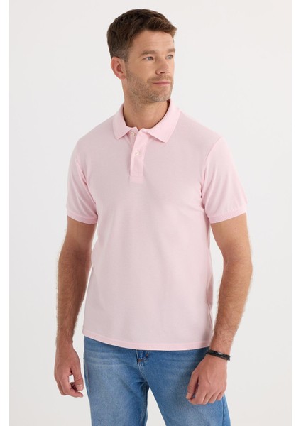 Erkek Slim Fit Dar Kesim Pamuklu Yumuşak Dokulu Serin Tutan Kumaş Düz Pike Pembe Polo Yaka Tişört fırsatları