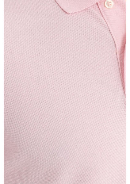 Erkek Slim Fit Dar Kesim Pamuklu Yumuşak Dokulu Serin Tutan Kumaş Düz Pike Pembe Polo Yaka Tişört