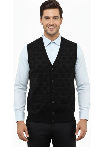 Erkek Düğmeli Yelek Cepli Çelik Örgü Klasik Kalıp 5215L BGL-ST04847