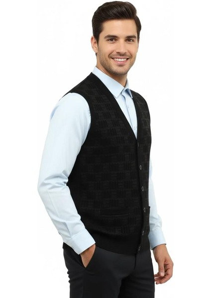 Erkek Düğmeli Yelek Cepli Çelik Örgü Klasik Kalıp 5215L BGL-ST04847 fiyatları