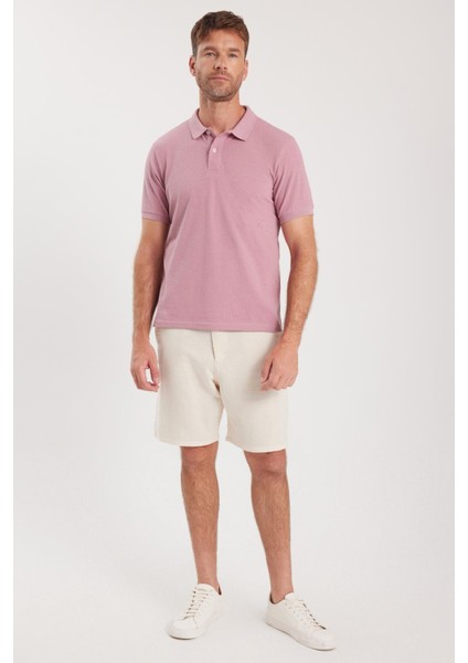 Erkek Slim Fit Dar Kesim Pamuklu Yumuşak Dokulu Serin Tutan Kumaş Düz Pike Lila Polo Yaka Tişört indirimleri