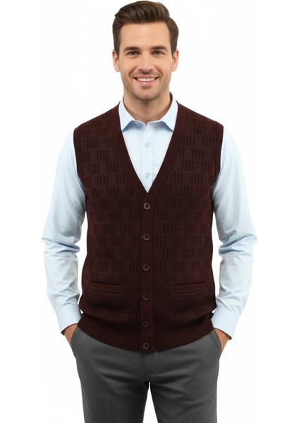 Erkek Düğmeli Yelek Cepli Çelik Örgü Klasik Kalıp 5215L BGL-ST04847