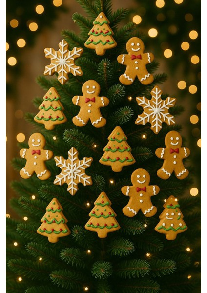 Yılbaşı Temalı Zencefilli Kurabiye Seti – El Yapımı Süslemeli Noel Kurabiyeleri – 10 Adet