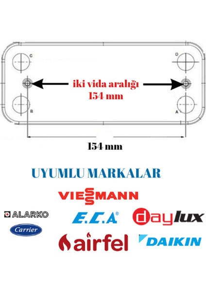 Plakalı Eşanjör 12 Plaka 154 mm Y.serena Viessmann Alarko modelleri