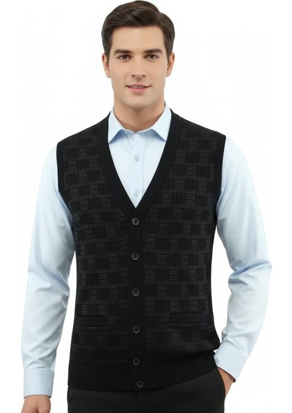 Erkek Düğmeli Yelek Cepli Çelik Örgü Klasik Kalıp 5215L BGL-ST04847