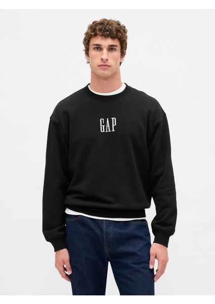 Erkek Siyah Heavyweight Oversized Gap Logo Bisiklet Yaka Sweatshirt