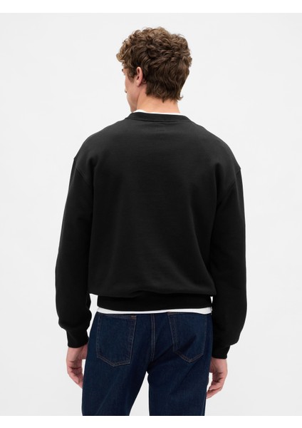 Erkek Siyah Heavyweight Oversized Gap Logo Bisiklet Yaka Sweatshirt fırsatları