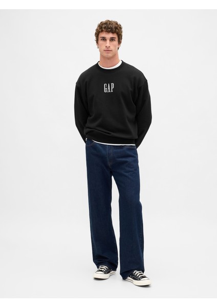 Erkek Siyah Heavyweight Oversized Gap Logo Bisiklet Yaka Sweatshirt indirimleri