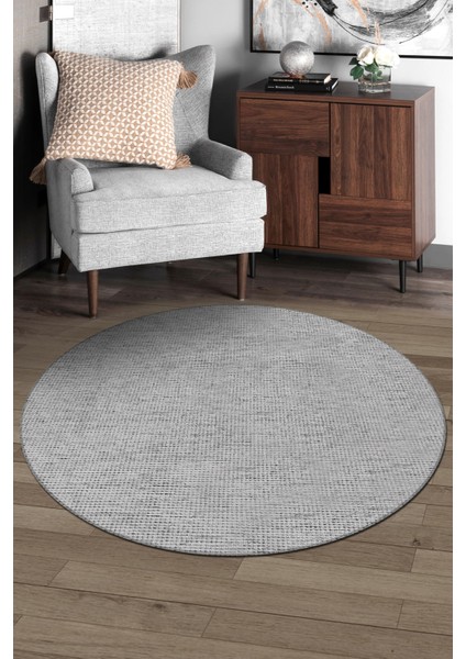 Azra Gri Yuvarlak Mutfak Halısı | Yıkanabilir, Kaymaz Taban, Yumuşak Dokulu Antre Kilimi