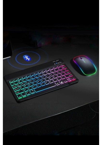 Bilgisayar için Siyah Rgb Işıklı Klavye Mouse Seti