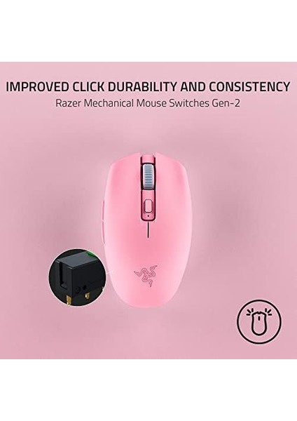 Orochi V2-950 Saate Kadar Pil Ömrüne Sahip Mobil Kablosuz Oyun Mouse&apos;u (Ultra Hafif Tasarım, Hyperspeed Kablosuz ve Bluetooth, 2. Nesil Mekanik Mouse Anahtarları) Pembe modelleri
