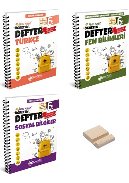 6. Sınıf Öğreten Defter Türkçe Fen Bilimleri ve Sosyal Bilgiler 3lü Set + Telefon Standı