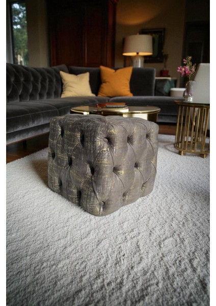 Küp Puf - BEST İthal Kadife Babyface Kumaş Varak Baskı - Modern Ve Şık Oturma Dekoratif Puf&Bench