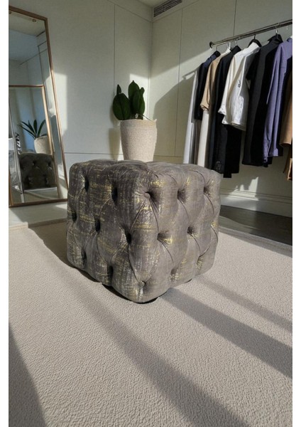 Küp Puf - BEST İthal Kadife Babyface Kumaş Varak Baskı - Modern Ve Şık Oturma Dekoratif Puf&Bench modelleri