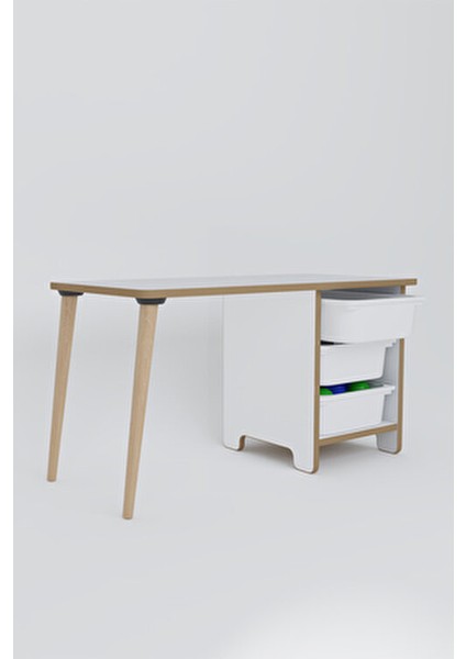 Çocuk Aktivite Masası 2 Panda Sandalyeli Parlak Beyaz MDF Tasarım 3 Çekmeceli