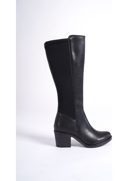 Kadın Siyah Deri Görünümlü Uzun Fermuarlı Çizme 6 cm Topuk ile Şık ve Rahat Kullanım fırsatları