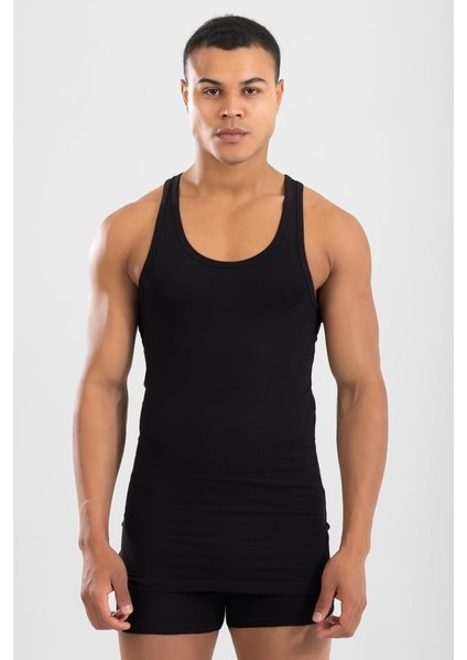Erkek Sporcu Rambo Pamuklu Atlet Siyah