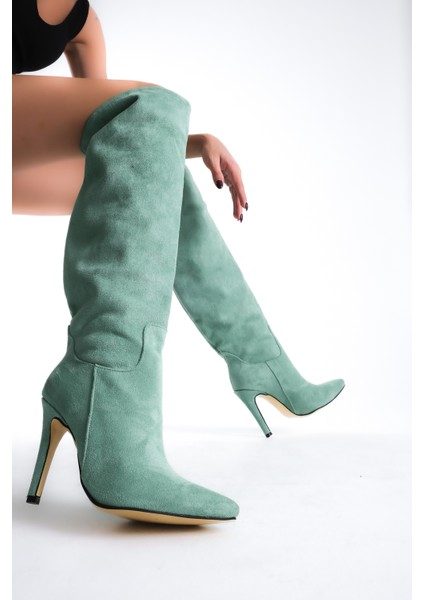 Ince Yüksek Topuklu Süet Diz Üstü Kadın Uzun Çizme fiyatları