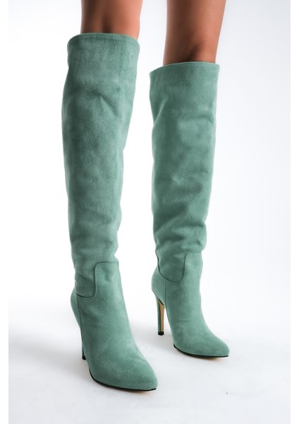 Ince Yüksek Topuklu Süet Diz Üstü Kadın Uzun Çizme modelleri