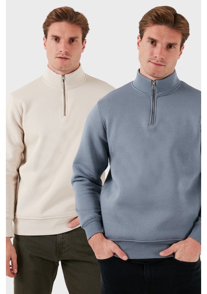 Pamuklu Regular Fit Dik Yaka 2'li Paket Sweat Erkek Sweat 59052592S2